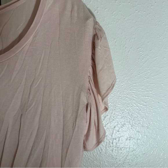 Light Blush Pink Ruffle Sleeve Top Blouse Target Medium Soft Flowy Tie Cropped - Picture 3 of 12